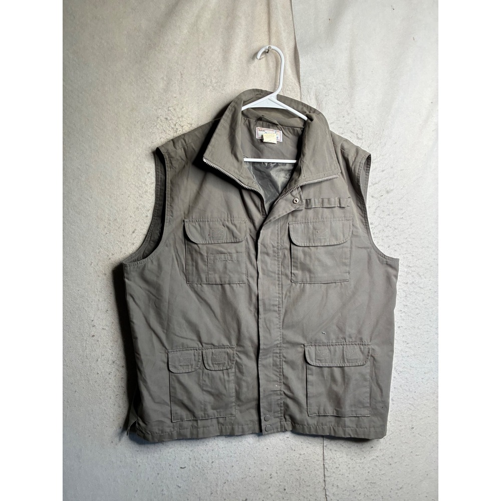 Haband Casual Joe Mens Utility Vest Large Taupe Gray Multi Pocket Full Zip Cargo